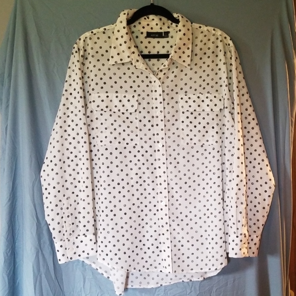 White Polka-dot Button-Up Shirt